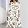 Women Plus Size Two Piece Set Round Neck Sleeveless Flared Dress Short Sleeve Cropped Cardigan Printed Floral Leaf