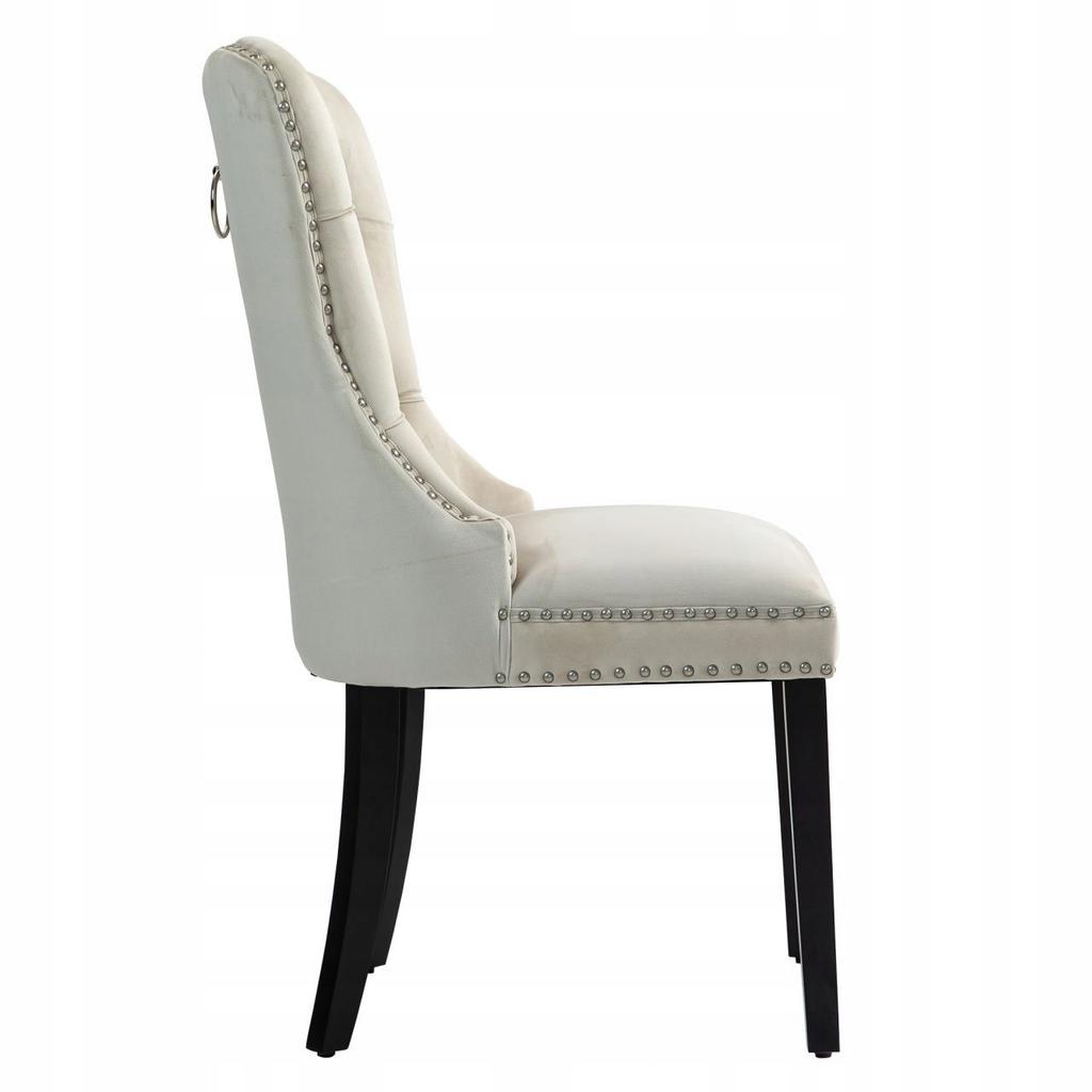 Beige velvet quilted modern classic chair with metal knocker Furnitex