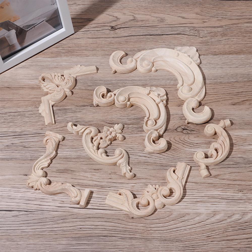 Oak Door Decor Crafts Corner Applique Onlay Decal Carved Wave Flower Decorative Wood Appliques