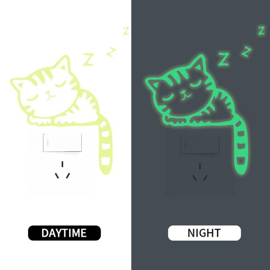 Светящаяся наклейка «Сонный кот», без деформации, для спальни, декоративная, мультяшная, наклейка на переключатель «Сонный кот», очаровательная многоцелевая ПВХ