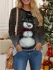 Tops for Women 3D Christmas Print Round Neck Long Sleeve T-shirt Fall Casual Slim Pullover Women's Long Sleeve Top