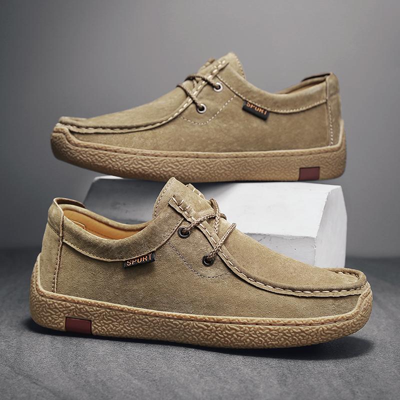 Замшевая кожаная мужская повседневная обувь, удобные мужские туфли на плоской подошве для отдыха, деловые туфли на шнуровке, сверхлегкие туфли для вождения, кроссовки