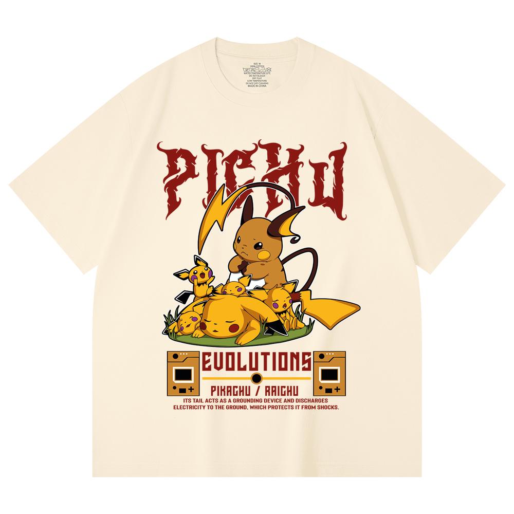 230 Gsm 100% Cotton Pokemon V18 Pikachu Evolutions Print Unisex Heavy Cotton T Shirt