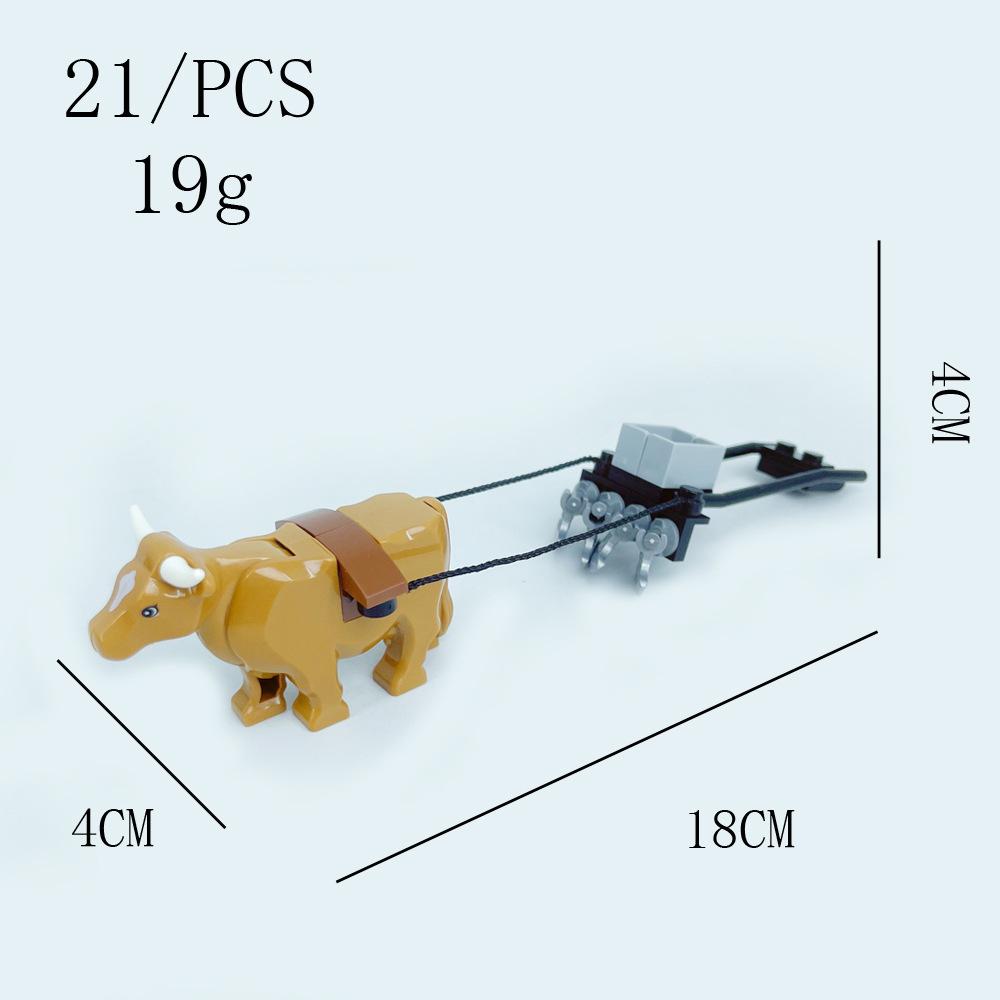 Building Toy Set - Animal Moc Farm Scene With Plowing Bull - Educational Construction Blocks For Kids