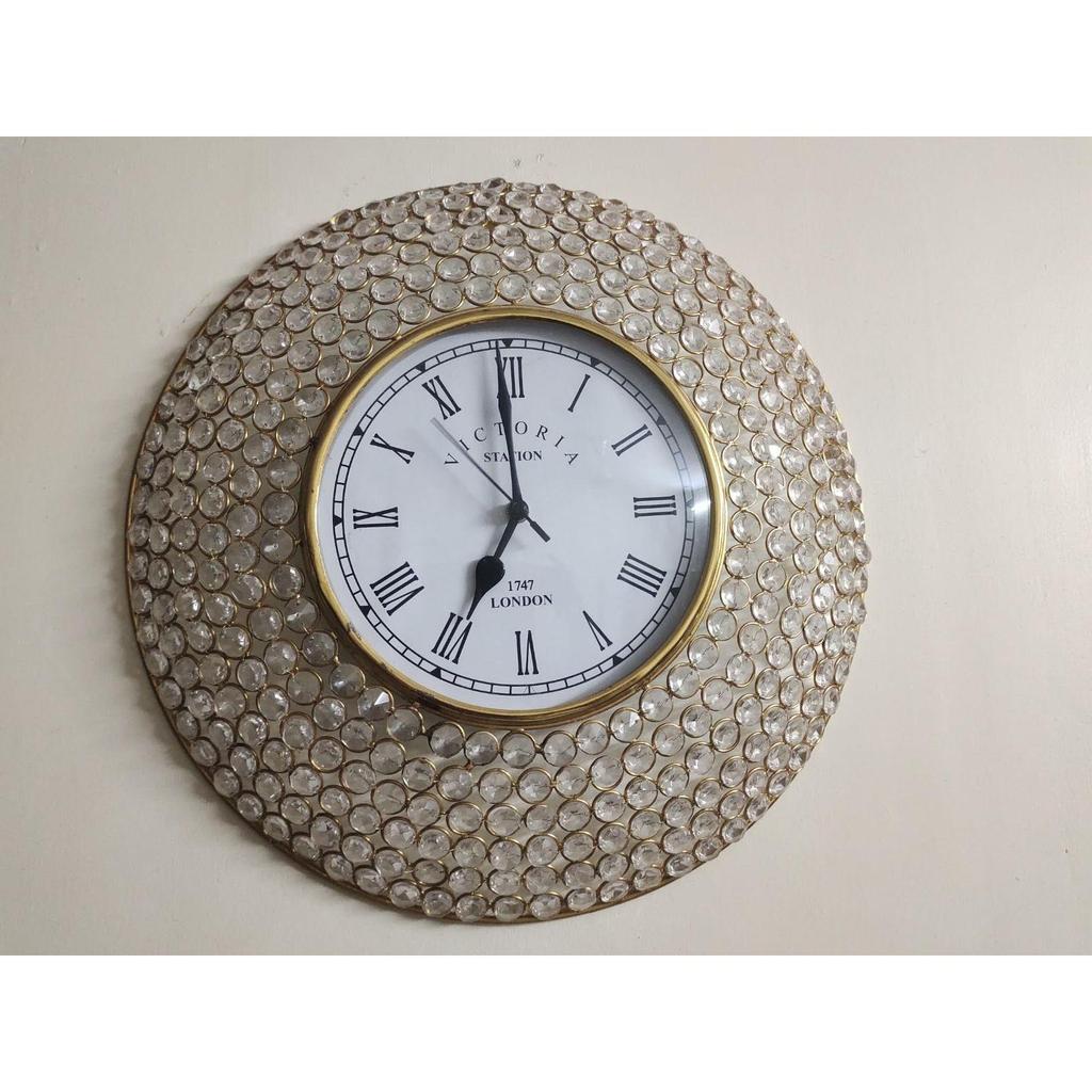 Decorative Crystal Wall Clock Iron Metal Analog Fancy Diamond Beads In Roman Number Stylish Designer Items Luxury Home Living Room Best Gift