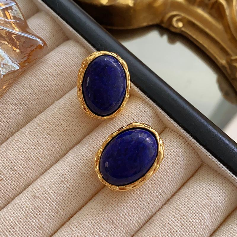 Lapis Lazuli New Chinese Medieval Vintage Retro Silver Needle Light Luxury Antique High-End Stud Women