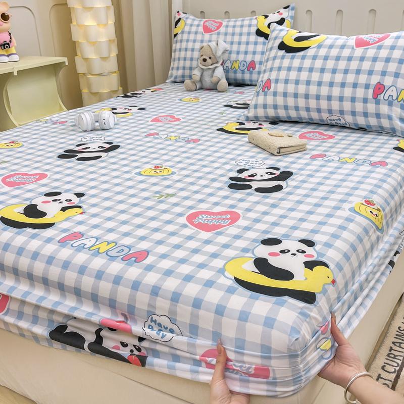 1pc Washed Cotton Bed Sheets with Elastic Single/Queen/King Cartoon Style Fitted Bed Sheet Sabanas Matrimoniales Sheets for Bed