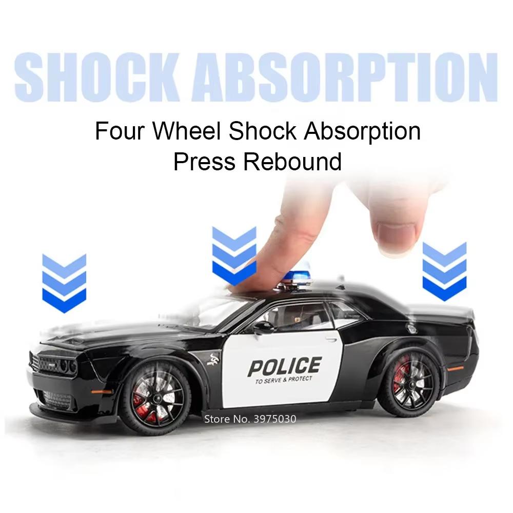 New 1:24 Police Car Hellcat Model Toy Rubber Tire Miniature Sound and Light Pull Back Light Music Vehicle Boy Collection Ornaments Adult Gift