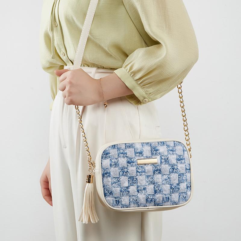 Yogodlns Shell Bag Stylish Plaid Design Shoulder Bag Storage Chic Crossbody Pocket for Women Vintage Tassel Messenger Bag Small Handbags