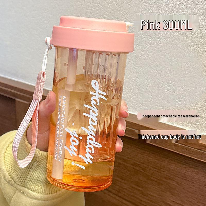 High-Value Portable Flower Tea Cup - Outdoor Plastic Mug with Water Separation and Straw