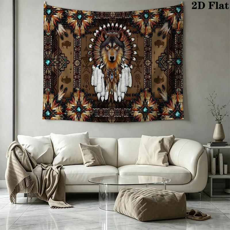 Indian Wolf Wall Tapestry Aesthetic Wall Hanging Printed Fabric Blanket Decorative Tapestries for Bedroom Living Room Home Decor