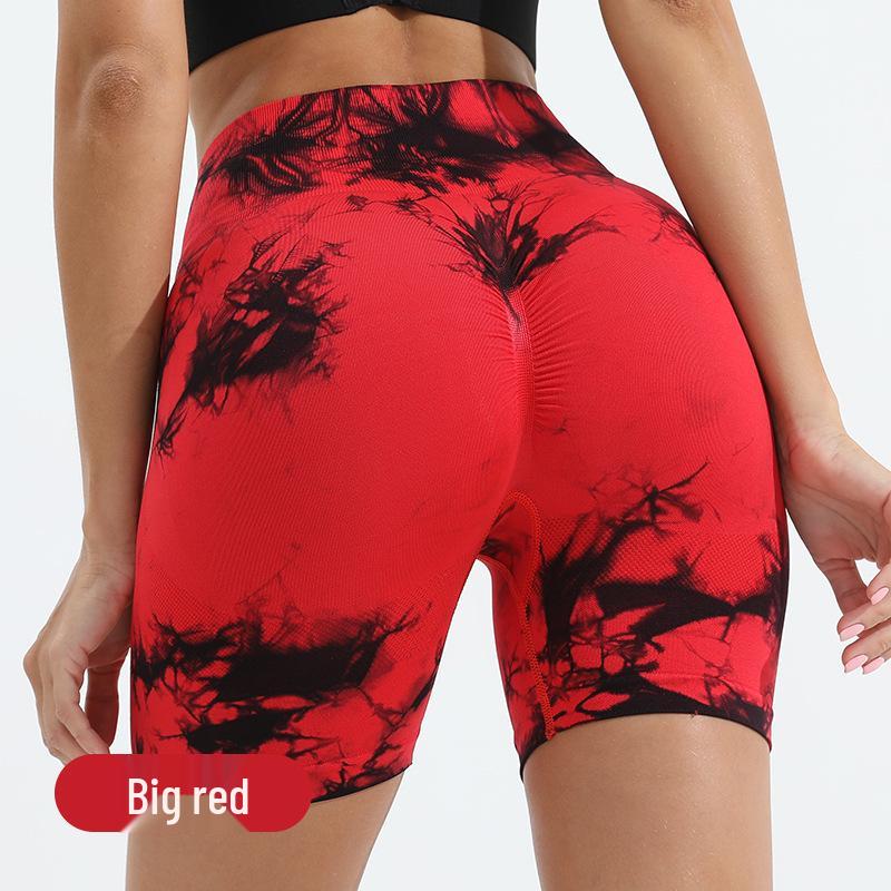 Women's Tie-Dye High Waist Peach Yoga Shorts - Hip Lifting Sport Running Fitness Pants