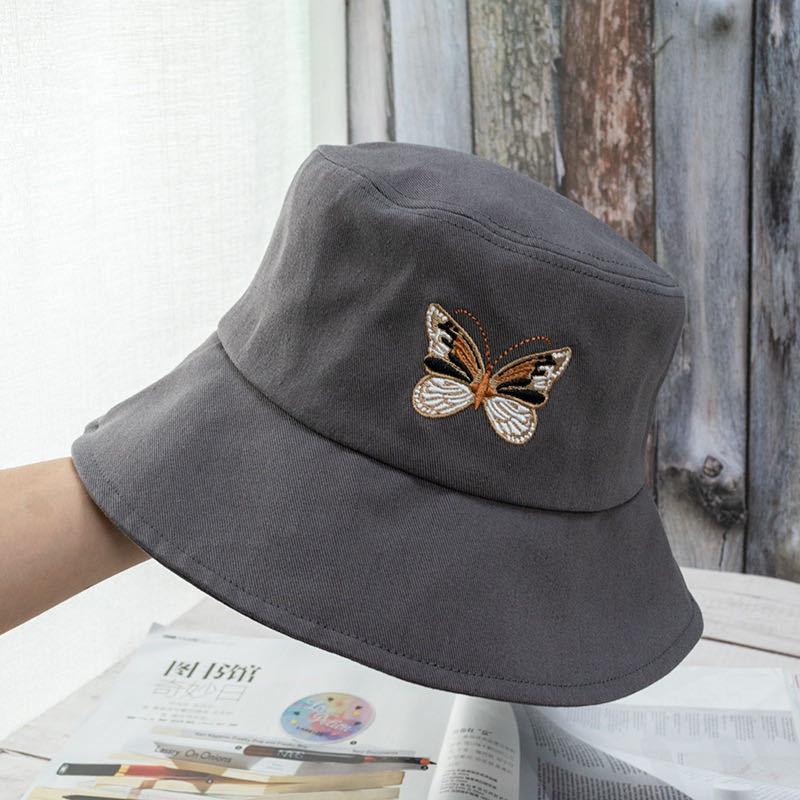 Летняя женская шляпа-ведро с вышитой бабочкой, складная, с плоским дном, летняя, для рыбалки, модная шляпа для рыбака, шляпа в стиле хип-хоп