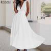 Women Side Zipper Casual V-Neck Sleeveless Summer Dress