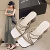 High-heeled Slippers Women's Summer Outer Wear 2025 New Rhinestone Transparent One-word with Thick-heeled Crystal Sandals