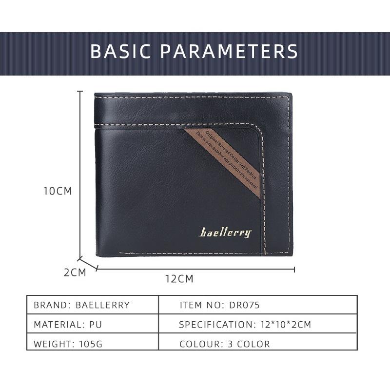 Baellerry Classic Brand Design Men Short Wallets Artificial Leather Vintage Business Bifold Wallet Fashion Card Holder Purse