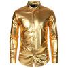 Men Performance Shirt Glossy Surface Turn-down Collar Single-breasted Long Sleeves Buttons Satin Club Party Stage Show Shirt
