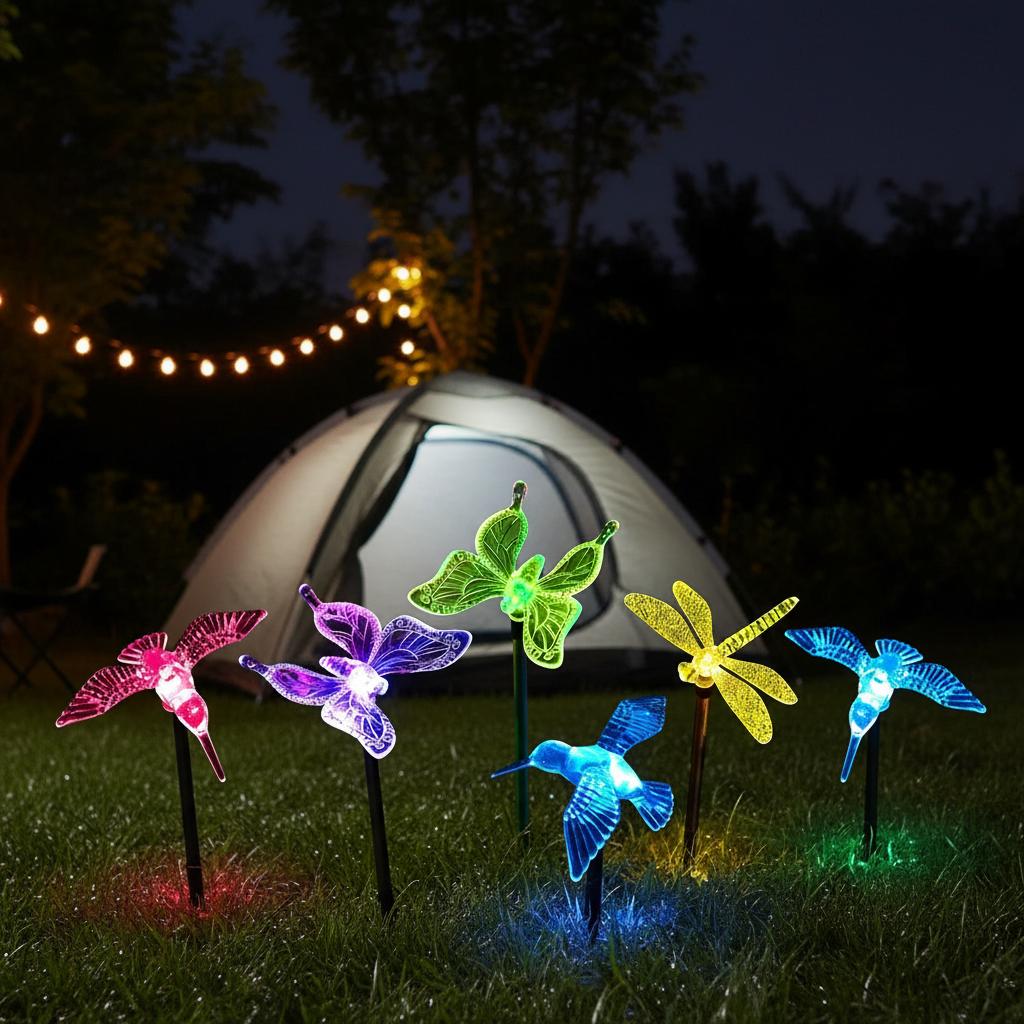 Solar Garden Decorative LED Lawn Light Dragonfly Butterfly Hummingbird Animal Shape Pastoral Design Ground Stake Outdoor