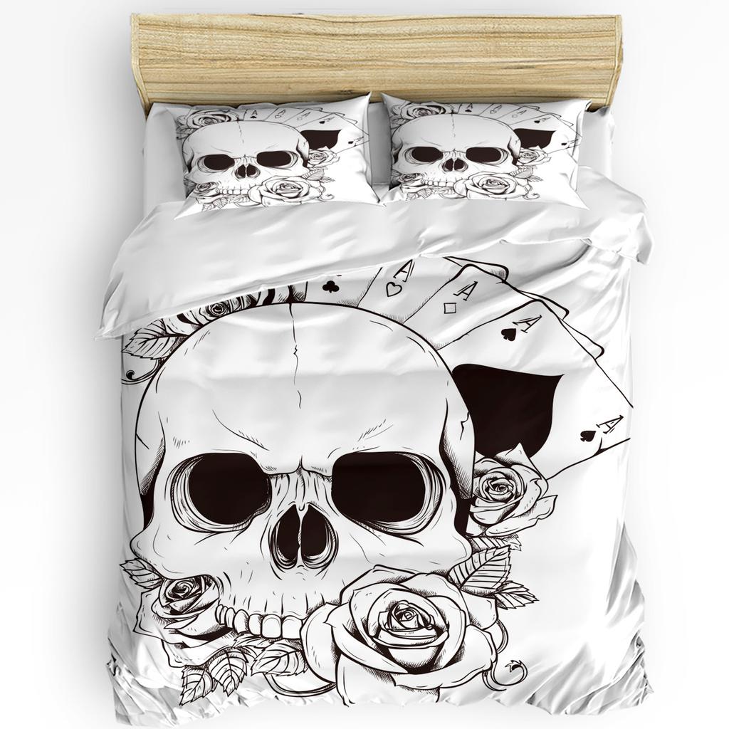Halloween Flower Style Skull Paisley Black 3pcs Bedding Set For Double Bed Home Textile Duvet Cover Quilt Cover Pillowcase