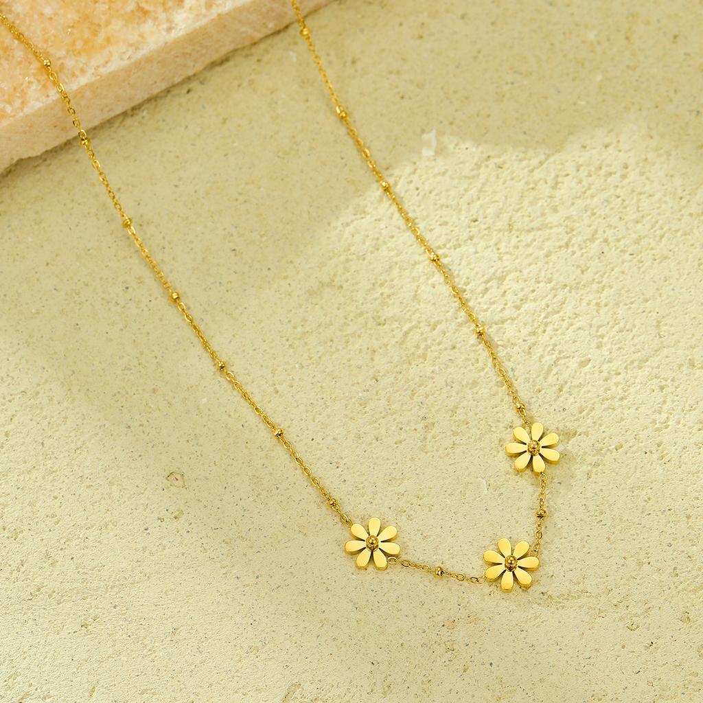 GEMCHIC Women's Dandelion Daisy Flower Necklace Gold Plated Stainless Steel Chain Choker Jewelry for Girls