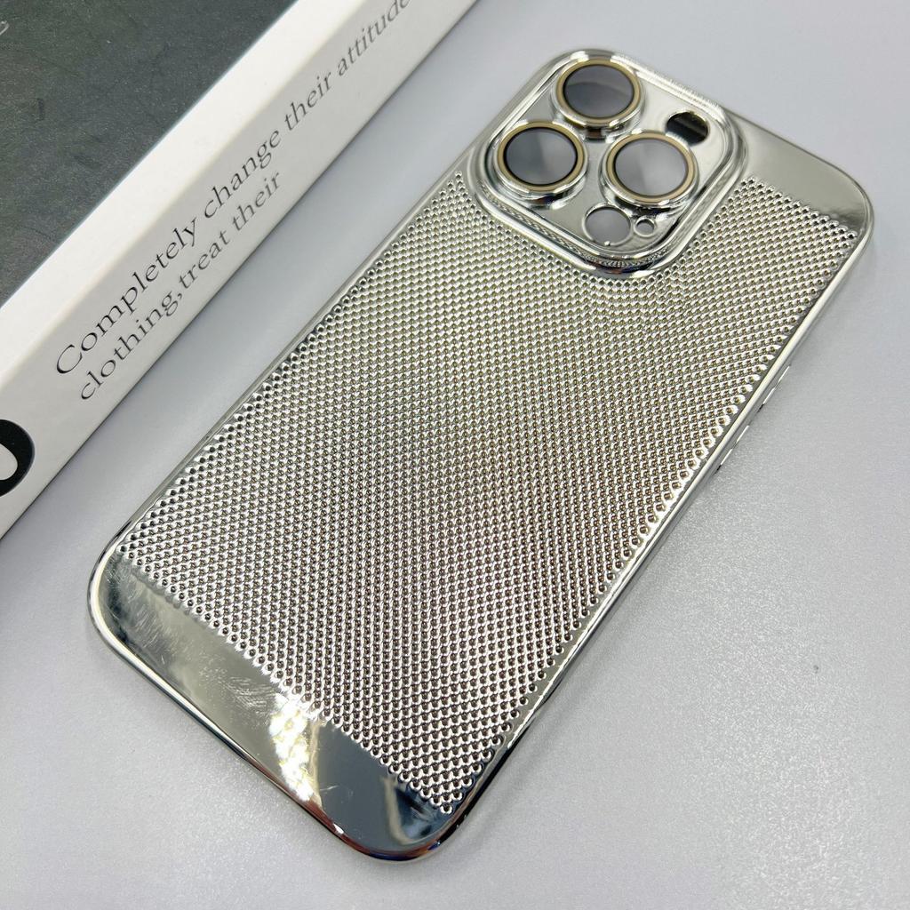 Подходит для iPhone 15 Чехол для мобильного телефона с гальваническим покрытием, летний дышащий сетчатый чехол для рассеивания тепла 16 Apple 14 Полный комплект Жесткий чехол для ПК