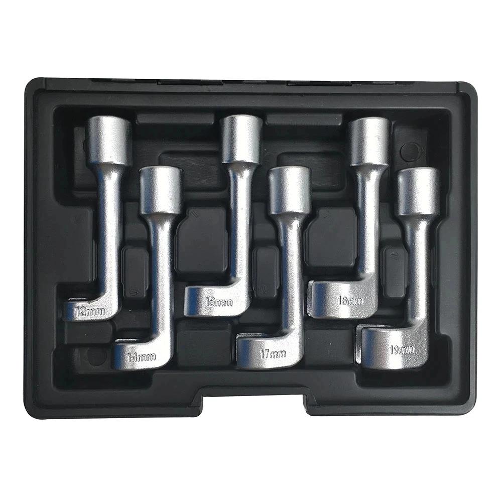 6 шт. головок для впрыска топлива, L-образный гаечный ключ, накидной ключ с открытым зевом, 1/2" Dr. Инструменты размером 12,14,16,17,18,19 мм