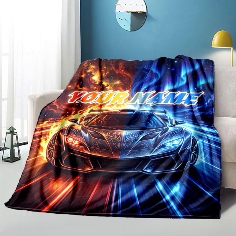 1PC Custom Name Through Flames" flannel blanket versatile,all-season throw suitable for the living room,bedroom,camping,travel,and gift