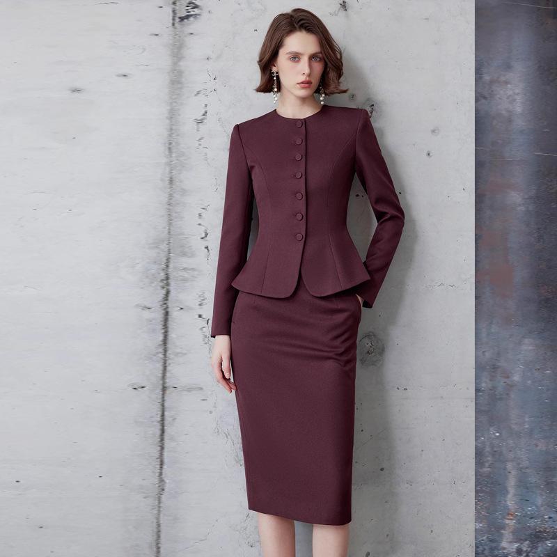 Темно-красное платье с круглым вырезом, приталенное, профессиональная рабочая одежда