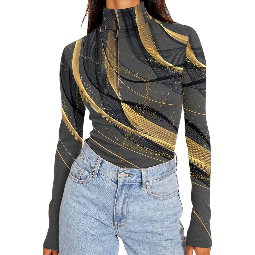 Женские рубашки с высоким воротником и длинными рукавами с принтом, осенние модные базовые облегающие мягкие термотопы