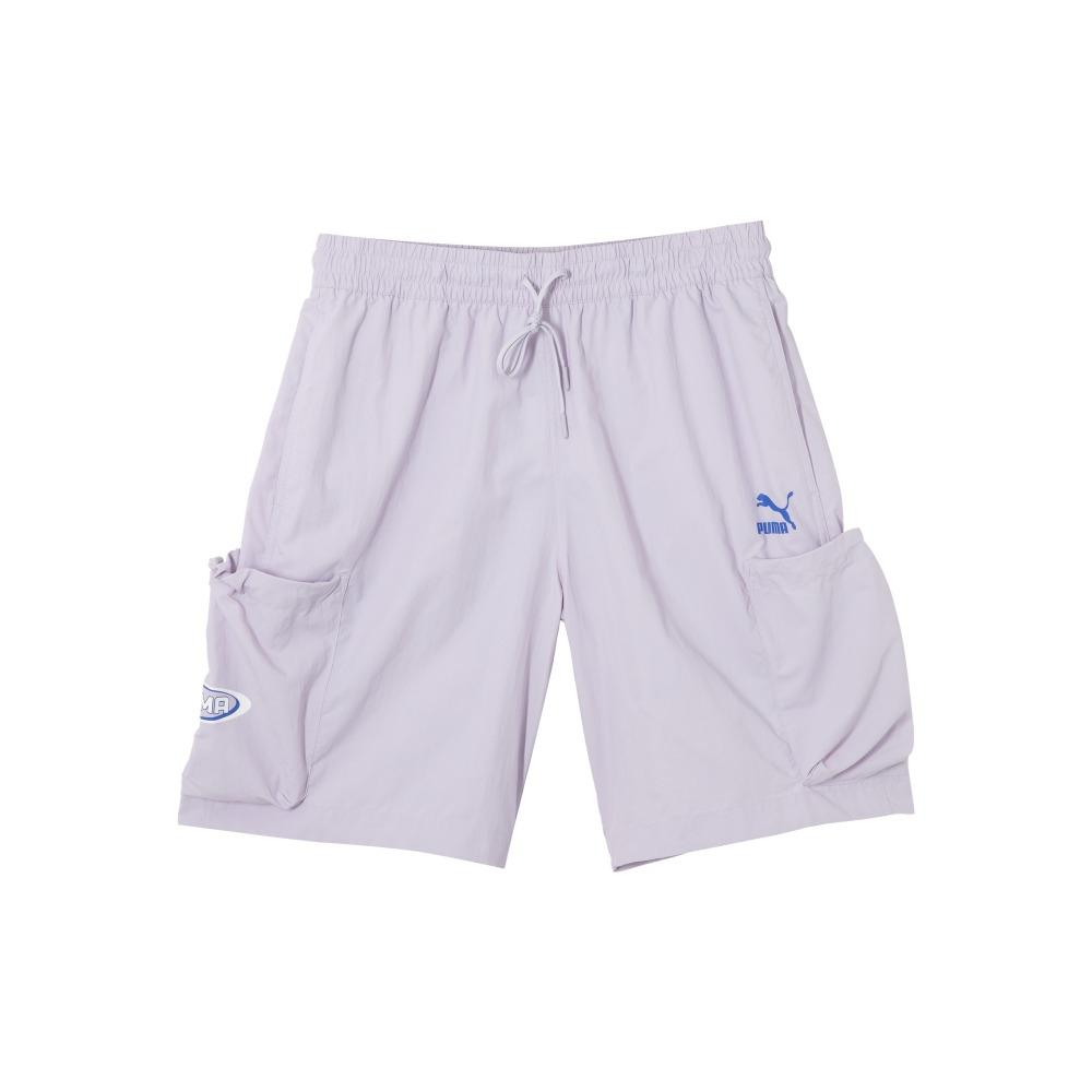 Puma Классические танцевальные шорты Crew Woven Shorts с принтом логотипа, завязками на талии, средней посадки, повседневные шорты для мужчин, светло-фиолетовые 627176-68
