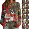 Women's Fashion Round Neck Long Sleeve Christmas Print Casual Pullover Sweater Top