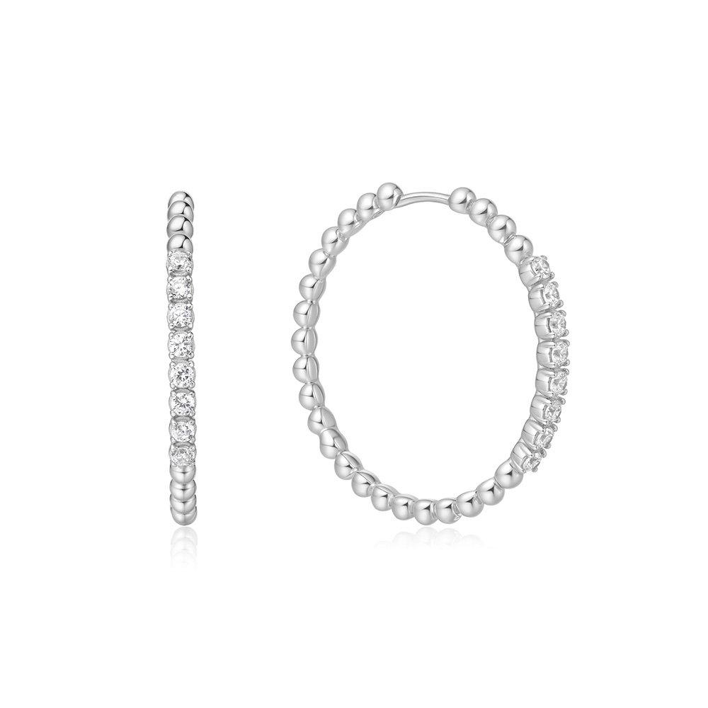 Silver Large Claw Spear Bead Hoop Earrings 925 Silver E065-05H