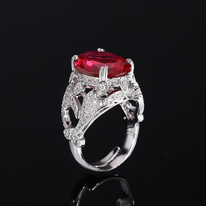 Jewelry Copper Bottom Gold-Plated Simulation Color Treasure Bird'S Nest Cut Corundum Egg-Shaped Ring Female 12 * 16