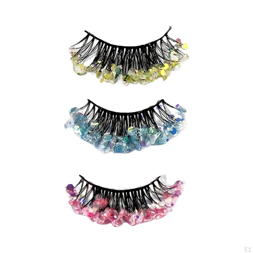 3 Pairs Colorful Luminous Glitter False Eyelashes Fun Decorative Long Dramatic Shiny