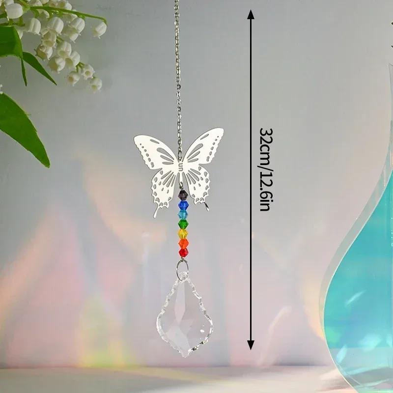 Crystal Suncatcher Sun Moon Tree Wind Chime Prisms Hanging Angel Butterfly Pendants Rainbow Chaser Garden Decor Window Drop Bell