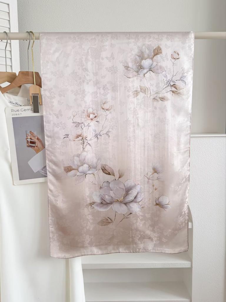 New Sangbo Satin Silk Long Scarf New Chinese Printed Silk Scarf Women's Spring and Summer Versatile Sunscreen Shawl Gift Accessories
