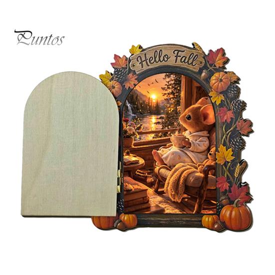 Декоративный плинтус Дверь эльфа Деревянный Хэллоуин Декор, 2D Сказочная Мышь Миниатюрная Настенная Осенняя Тема Сказочные Украшения Подвесные, Рустикальное Украшение для Полки