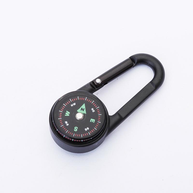 Metal Two-sided Mini Compass Thermometer Carabiner Multifunctional Compasses Hiking Hook Buckle Outdoor Survival Tool