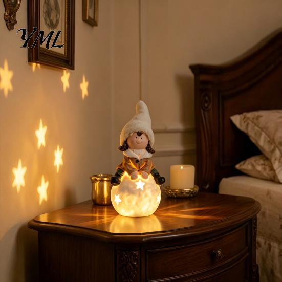 Luminous Resin Doll Christmas Ornament, Durable with Warm LED Light Design, Whimsical Holiday Home Accents Add Festive Atmosphere Figurine for