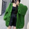 Soft Green Lazy Wind Cardigan Jacket Sweater Female Fall and Winter Loose Long-sleeved Knit Outerwear Tops Comfortable Versatile and Fashionable