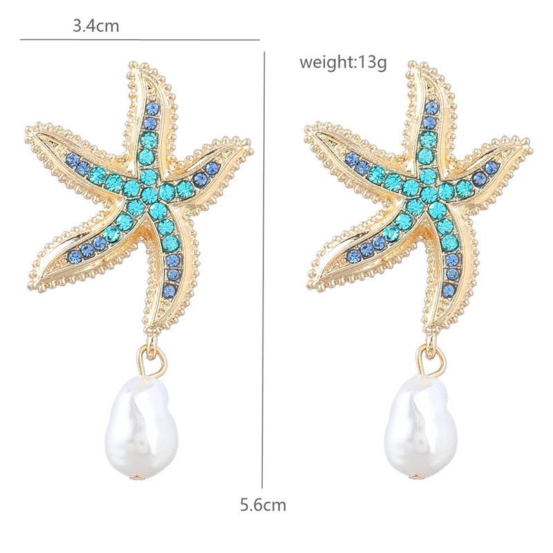 Богемные серьги-подвески в виде морской звезды с жемчугом и синими стразами для женщин, украшения в виде морской звезды, летние, праздничные, пляжные подарки