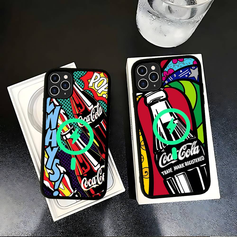 C-CocaS-Модный чехол для телефона в стиле Кола Для IPhone 17 16 15 14 13 12 11 Pro Max Mini Для Magsafe Магнитная Беспроводная Зарядка
