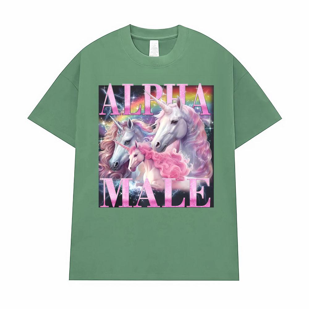 Alpha Male Rainbow Unicorn Funny Printed TShirt Men Women Oversized High Quality Classic T-Shirt Vintage Cotton Comfort T Shirts