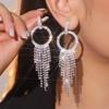 Geometric Round Long Tassel Earrings Personalised Trend Shiny Inlaid Rhinestone Earrings Large Circle Female Earrings 1 Pair