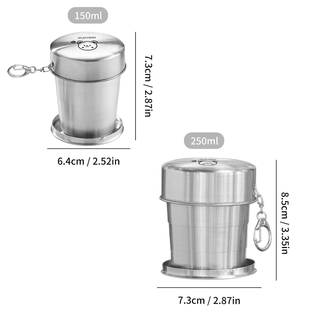 Складной стакан из нержавеющей стали 304, портативный, телескопический стакан для кемпинга, дорожная кружка, выдвижной складной стакан с брелоком
