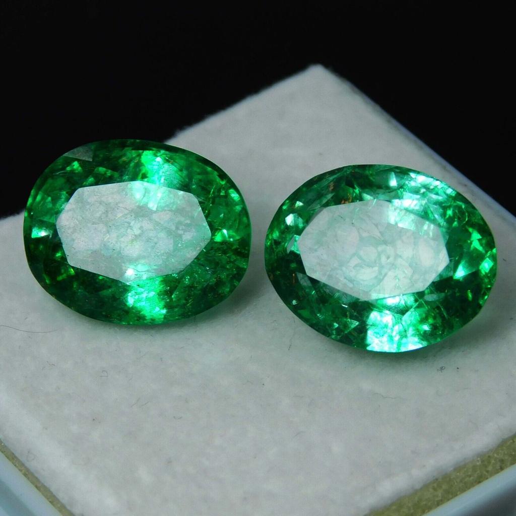 Natural Green Emerald Loose Gemstone 12 ct Oval Shape Pair for Jewelry Making and Gem Collections