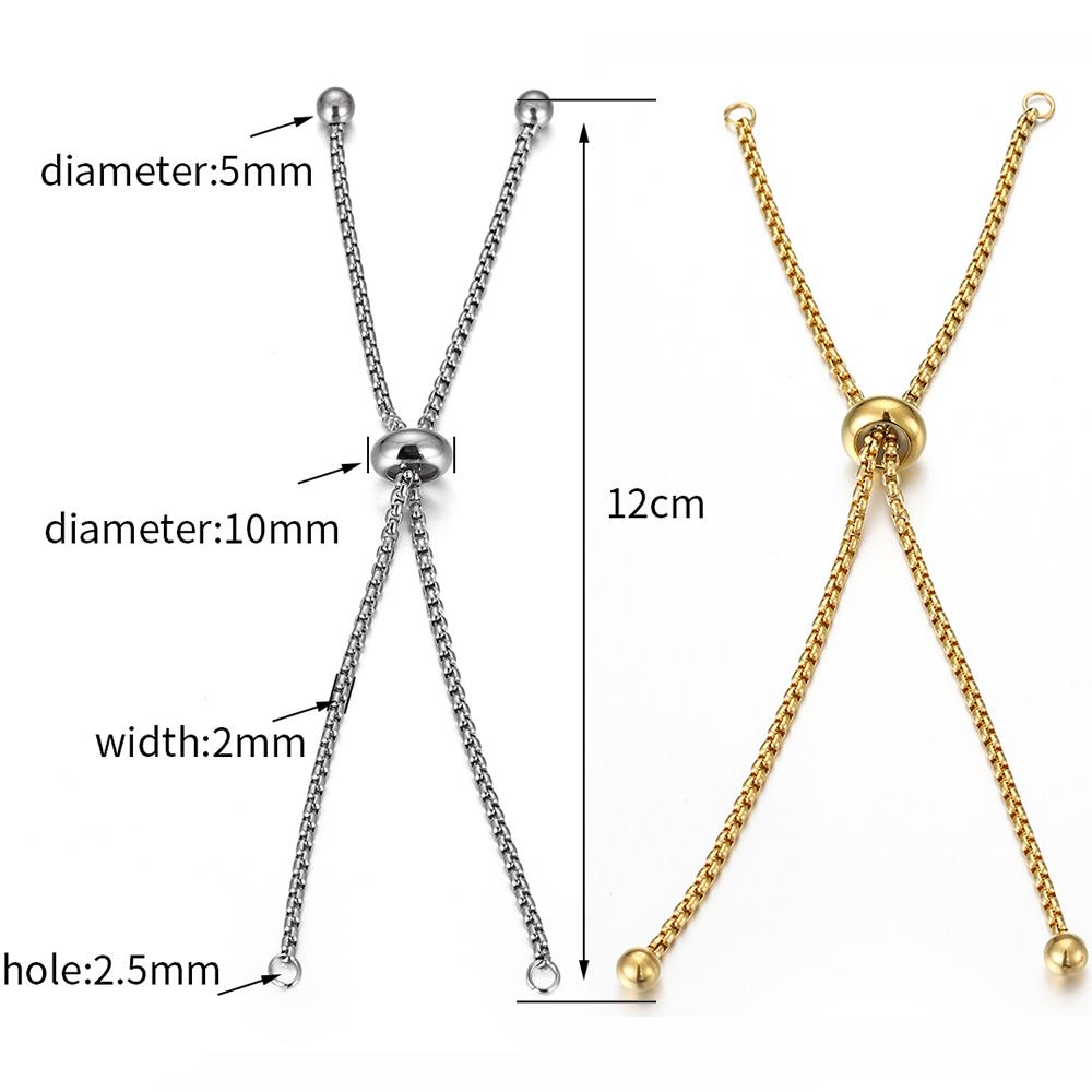 No Fade 3pcs Stainless Steel Gold Color Slider Bracelet Adjustable Chain with End Bead for Jewelry Making DIY Findings Component