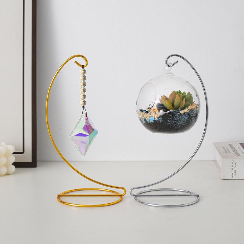 Modern Minimalist Hanging Glass Sphere with Iron Stand for Plants