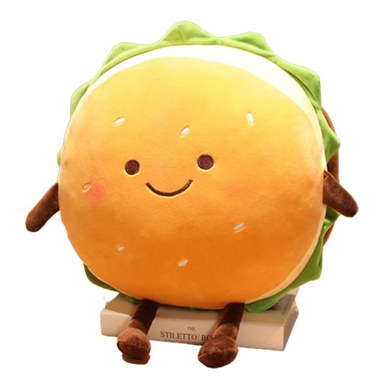 Cartoon Hamburger Plush Cushion With Short Plush Material For Home Decor And Comfort