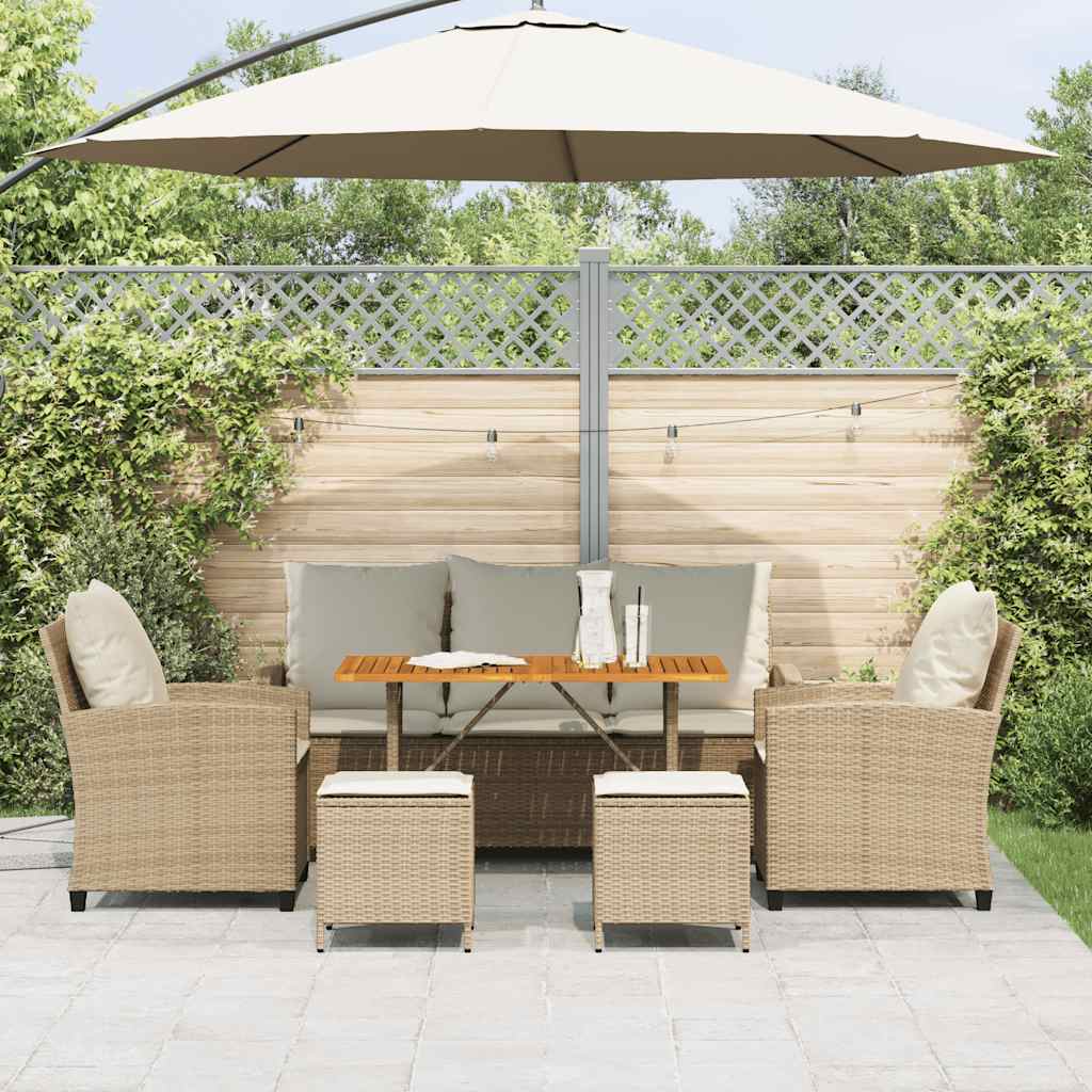 6 Piece Garden Sofa Set with Cushions Beige Poly Rattan